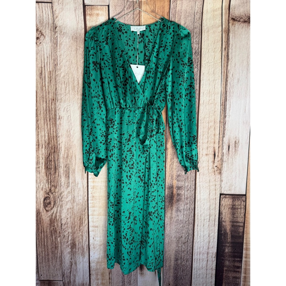 L'Academie Darlene Midi Dress Jade Dalmatian Wrap Green Statement Size XXS NWT